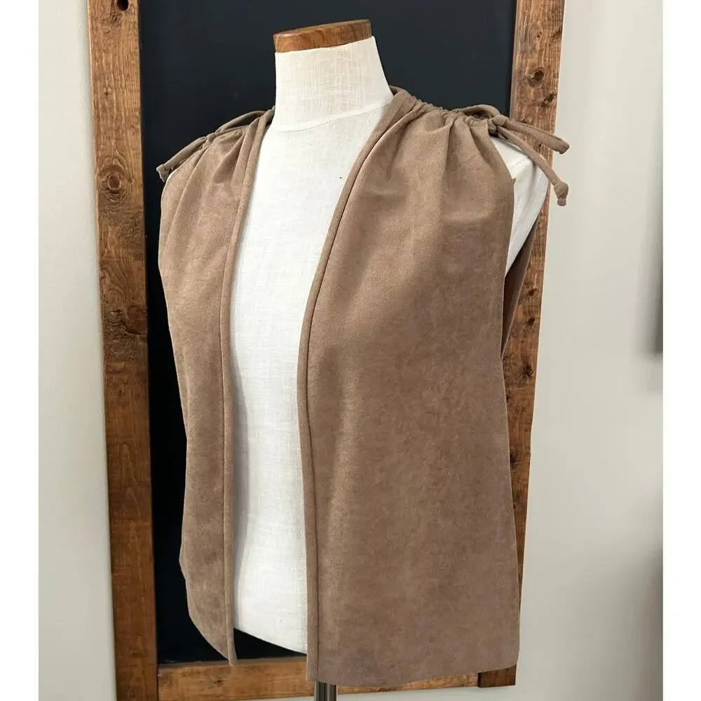 Vintage 70s Faux Suede Western Open Vest USA Made Size S M Cowgirl Rodeo Retro